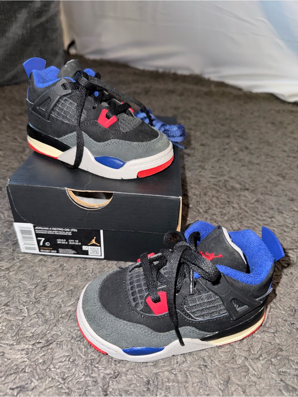 Jordan Kids' Retro 4 Low Top Sneakers - Black/Blue/Red 7c